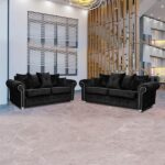 Ashwin Black Velvet Sofa Set